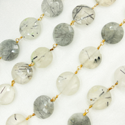 Black Rutile Coin Shape Gold Plated Wire Chain